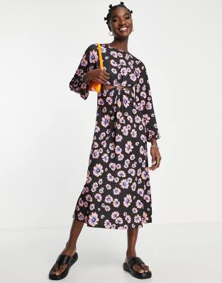 River Island floral cut out midi dress in black - ASOS Price Checker