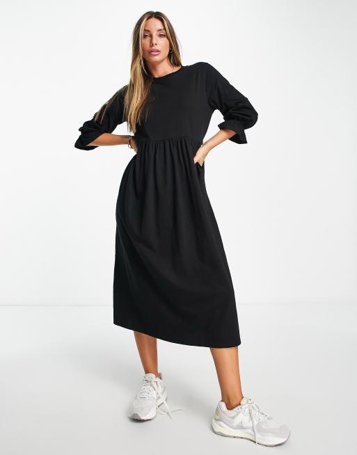 River Island - Robe babydoll mi-longue à volants - Noir
