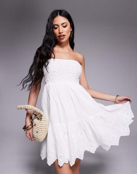 River Island - Robe bandeau courte et froncée - Blanc - view 1