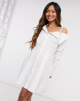 Robes River Island - Robe chemise courte asymétrique avec strass - Blanc