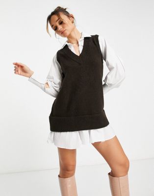 River Island hybrid jumper shirt dress in chocolate - ASOS Price Checker