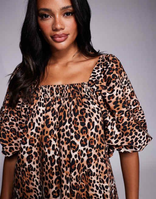River Island - Robe courte à manches bouffantes - Léopard, 2 de 4