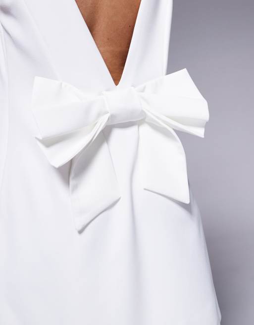 River Island - Robe courte avec détail nœud dans le dos - Blanc, 3 de 4
