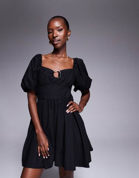 River Island - Robe courte en popeline avec détail métallique - Noir - view 1
