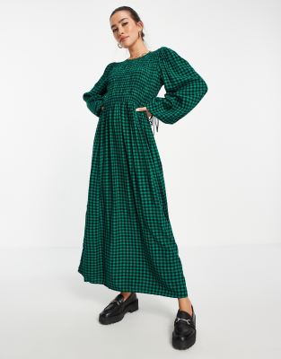 River Island - Robe froncée à col et manches longues - Vert | ASOS