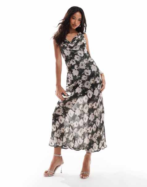 River Island - Robe longue à imprimé fleuri et col bénitier - Noir - view 1