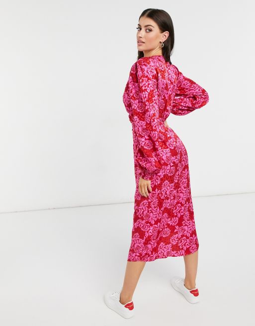 River Island - Robe mi-longue à épaulettes et imprimé fleuri - Rose, 2 de 4
