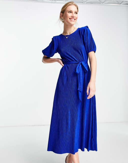 River Island - Robe mi-longue à manches bouffantes - Bleu