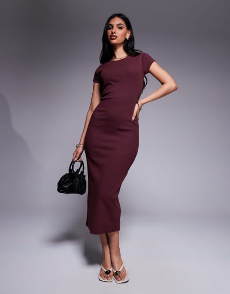 River Island - Robe mi-longue à manches courtes - Rouge foncé - view 1