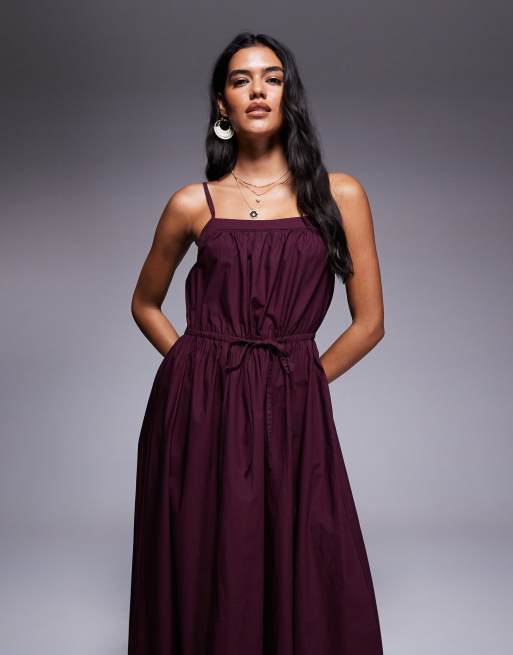 River Island - Robe mi-longue en popeline à bretelles fines - Lie-de-vin, 2 de 4