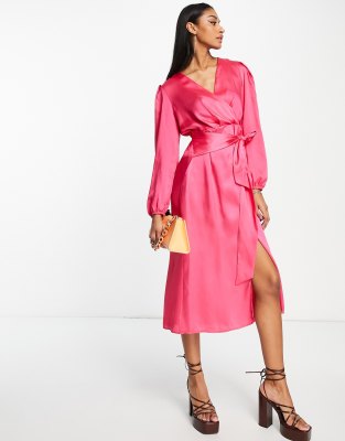 River Island tie front midi dress in pink - ASOS Price Checker