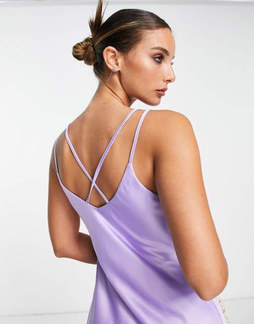 River Island - Robe mi-longue satinée à col bénitier - Violet clair, 4 de 4