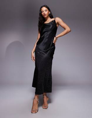 Robe nuisette ornée de strass thermocollés - Noir 34
