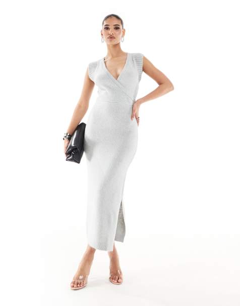 River Island - Robe portefeuille mi-longue - Gris chiné - view 1