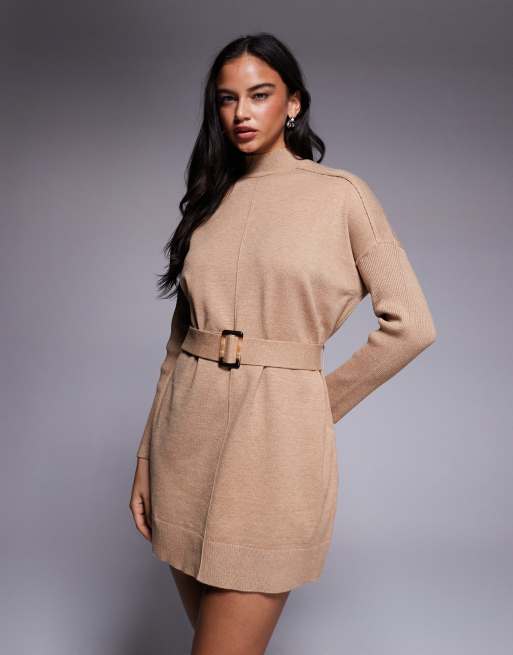 River Island - Robe-pull en maille avec ceinture - Marron clair, 4 de 4