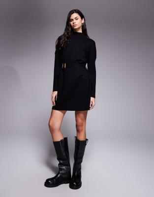 River Island - Robe pull en maille avec ceinture - Noir