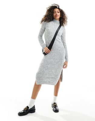River Island cable knit jumper midi dress in grey - ASOS Price Checker