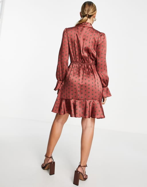 River Island – Röd prickig miniklänning med rosett, 3 av 4