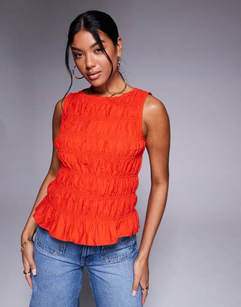 River Island – Röd, smockad topp - view 1
