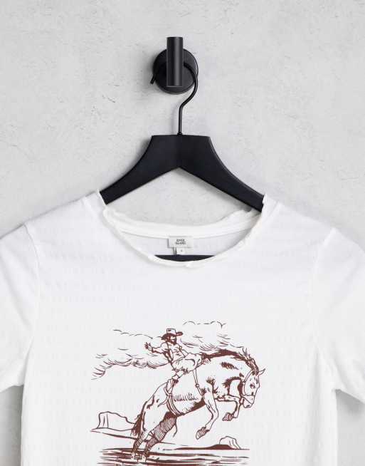 River Island rodeo ranch graphic tee in cream, 3 of 4