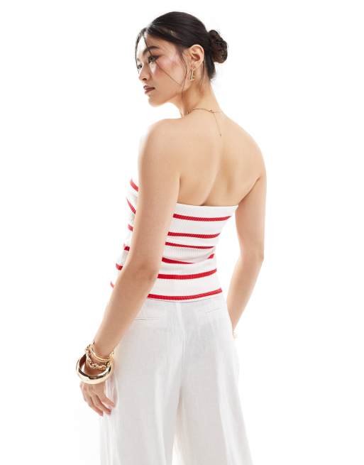 River Island – Rödrandig bandeau-topp med knytning framtill, 2 av 4