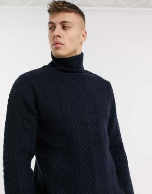 chunky navy roll neck jumper