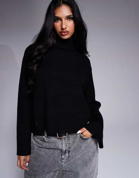 River Island roll neck jumper in black - view 1