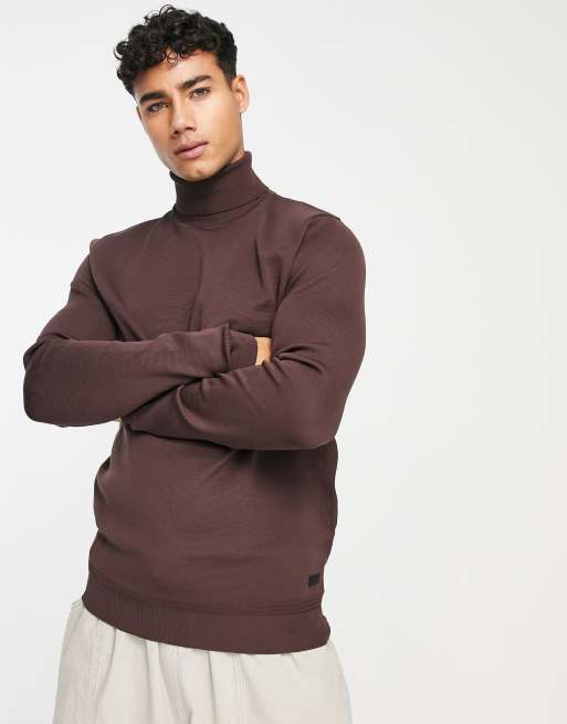 River Island roll neck jumper in brown | ASOS