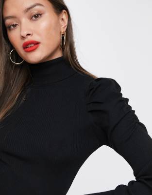 puff sleeve polo neck jumper