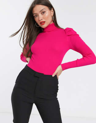 bright pink polo neck jumper