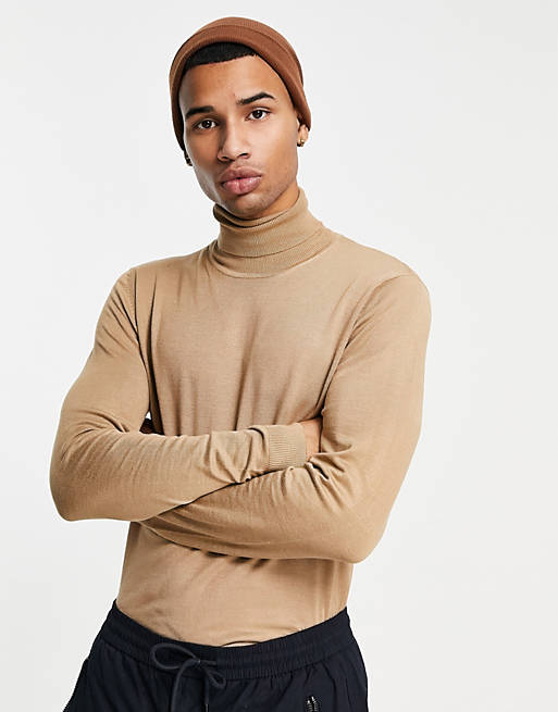 River Island roll neck knitted jumper in beige