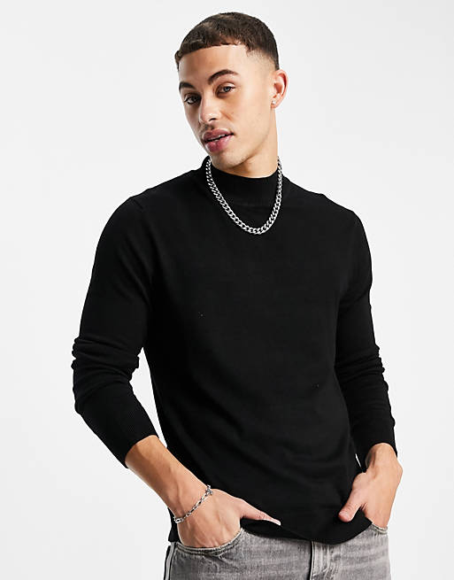 River Island roll neck knitted jumper in black