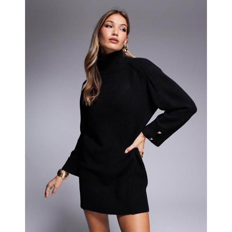 High Neck River Island Black Ribbed Dress River Island Roll Neck