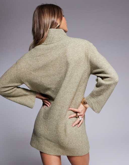 Mini Dress River Island Beige Dress Cream Midweight Knit High Neck Mini Jumper  Dress New Look