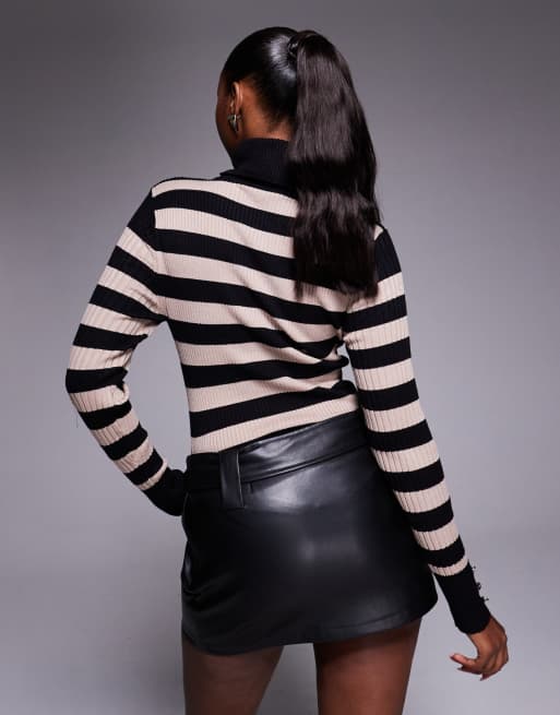 River Island roll neck ribbed knitted top in brown stripe, 4 of 4