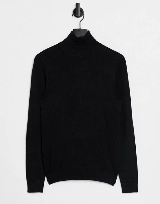 ASOS DESIGN lambswool roll neck sweater in charcoal