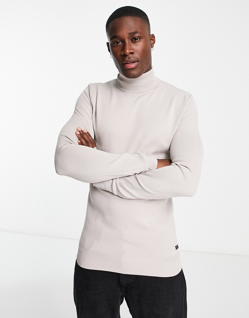 River Island roll neck sweater in stone-Neutral