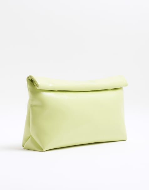River Island Roll top clutch bag in lime - view 1
