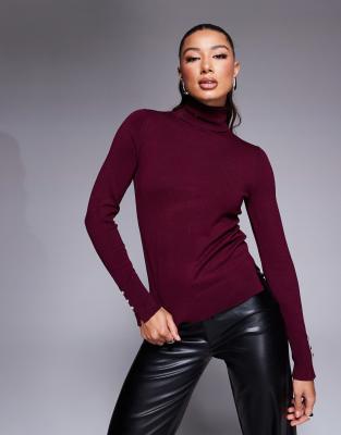 River Island - Rollkragenpullover in Dunkelrot