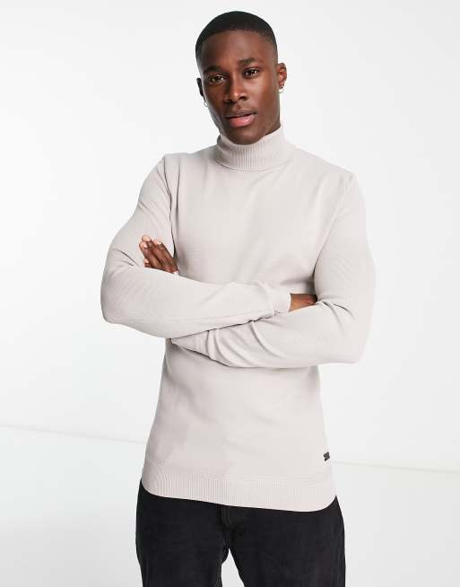 River Island – Rollkragenpullover in Stein