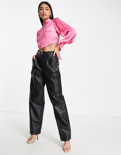 River Island – Rosa blus med hög krage och knytning baktill, 3 av 4