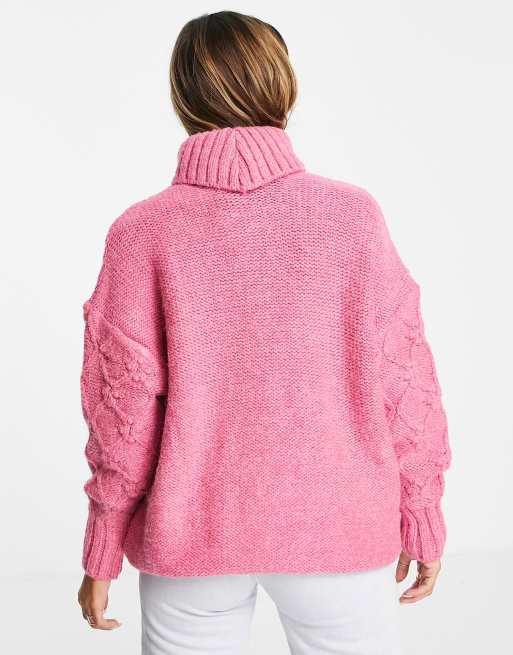 River Island – Rosa kabelstickad tröja med polokrage, 3 av 4