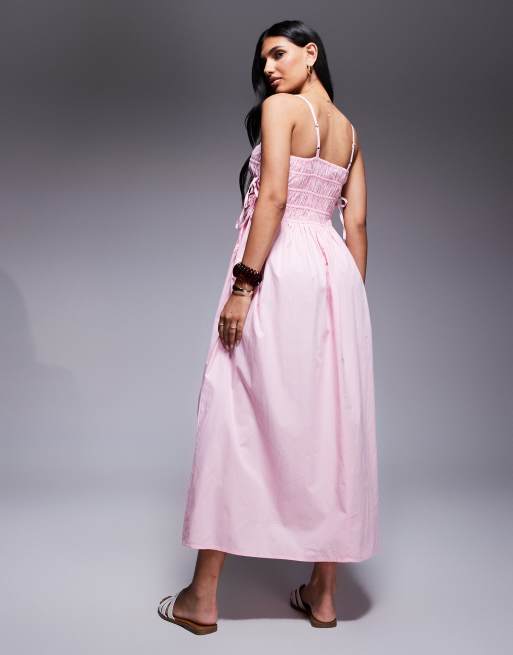 River Island – Rosa, smockad midiklänning med smala band, 3 av 4