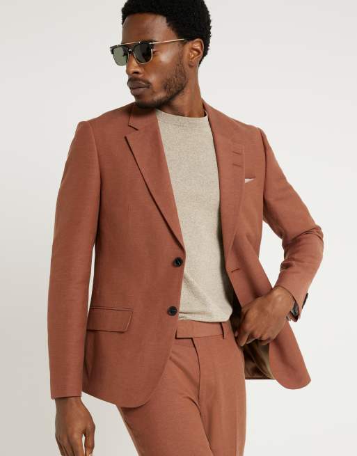 River Island – Roströd kavaj i linnelook med smal passform, del av kostym 