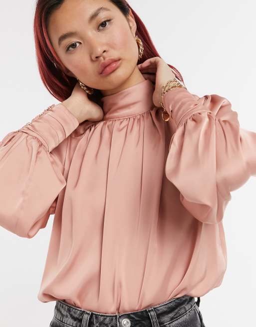 High neck pink clearance blouse