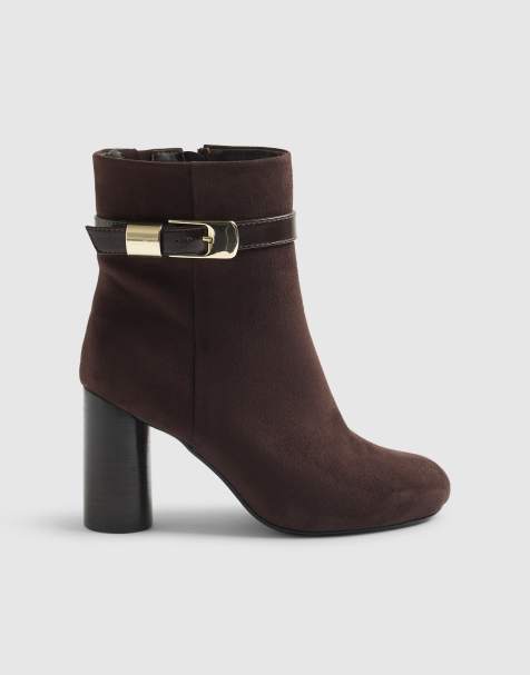 River Island Round heeled buckle strap boots in brown - dark - view 1