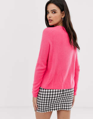 bright pink crew neck sweater