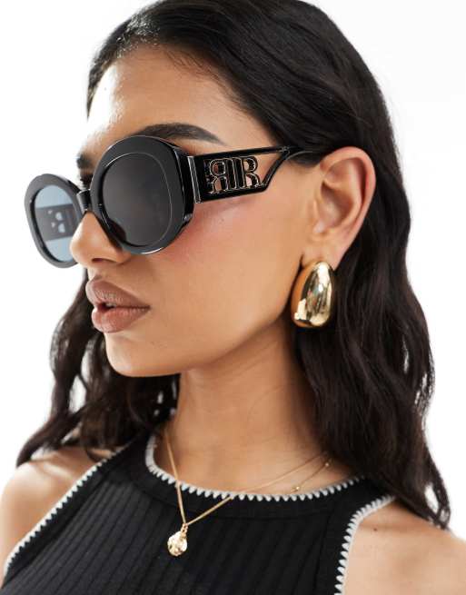 River Island round sunglasses in black