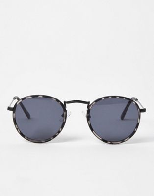 River Island round sunglasses with tort frame in grey