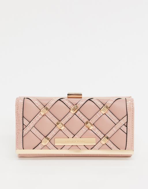River Island – Różowa pikowana portmonetka z ćwiekami zamykana na zatrzask